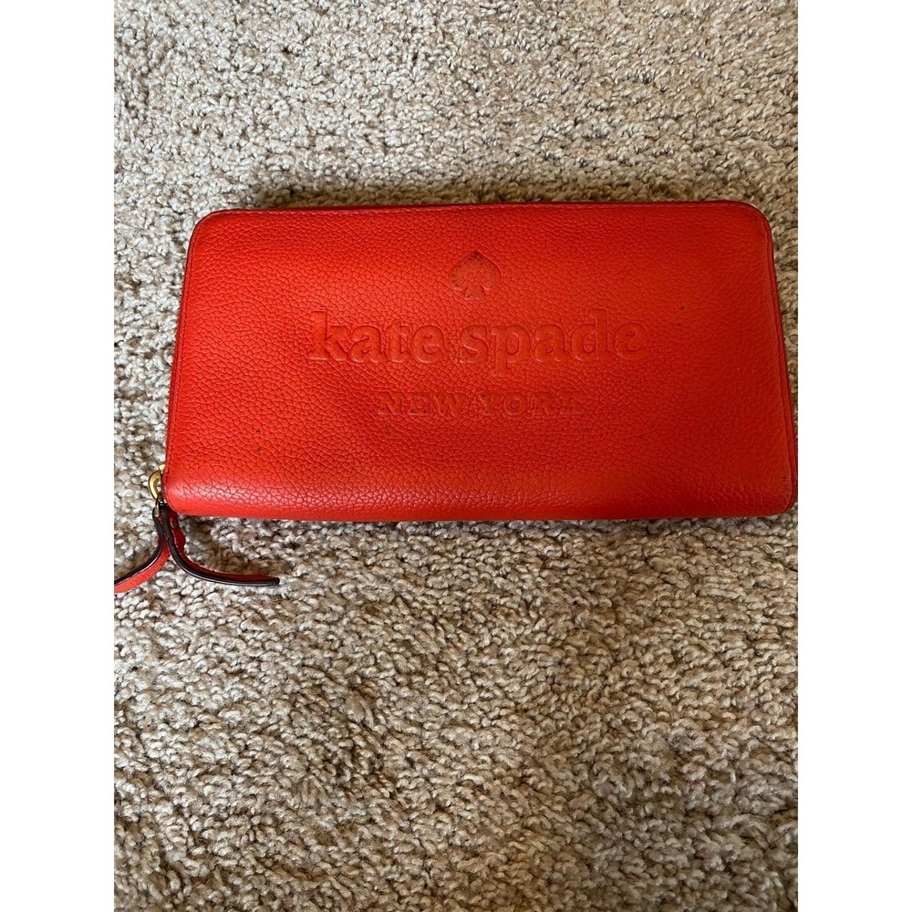 Kate Spade Leather Wallet Fall Orange Card Slots Zipper coin Dollar Section
